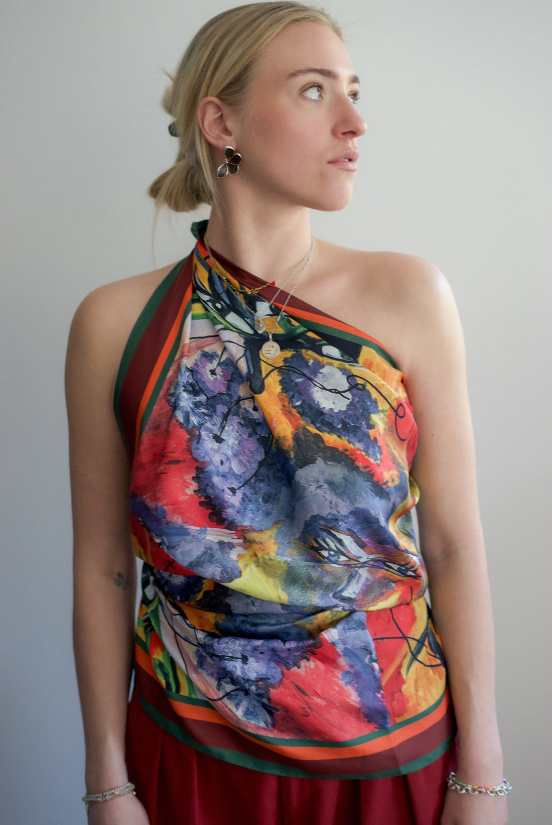 Over one shoulder
